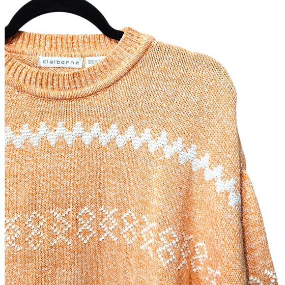 Claiborne Knit Long Sleeve Crew Neck Cotton Orange And White Pull Over Sweater - Picture 3 of 6